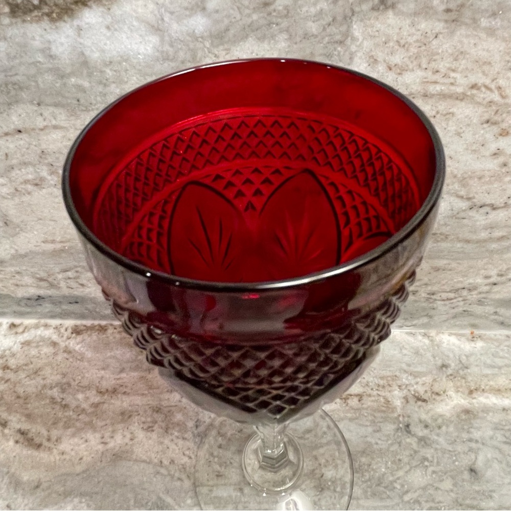 VTG Cristal d'Arques Antique Ruby Red 8" Water Goblet | Diamond Ball Stem - Picture 8 of 9